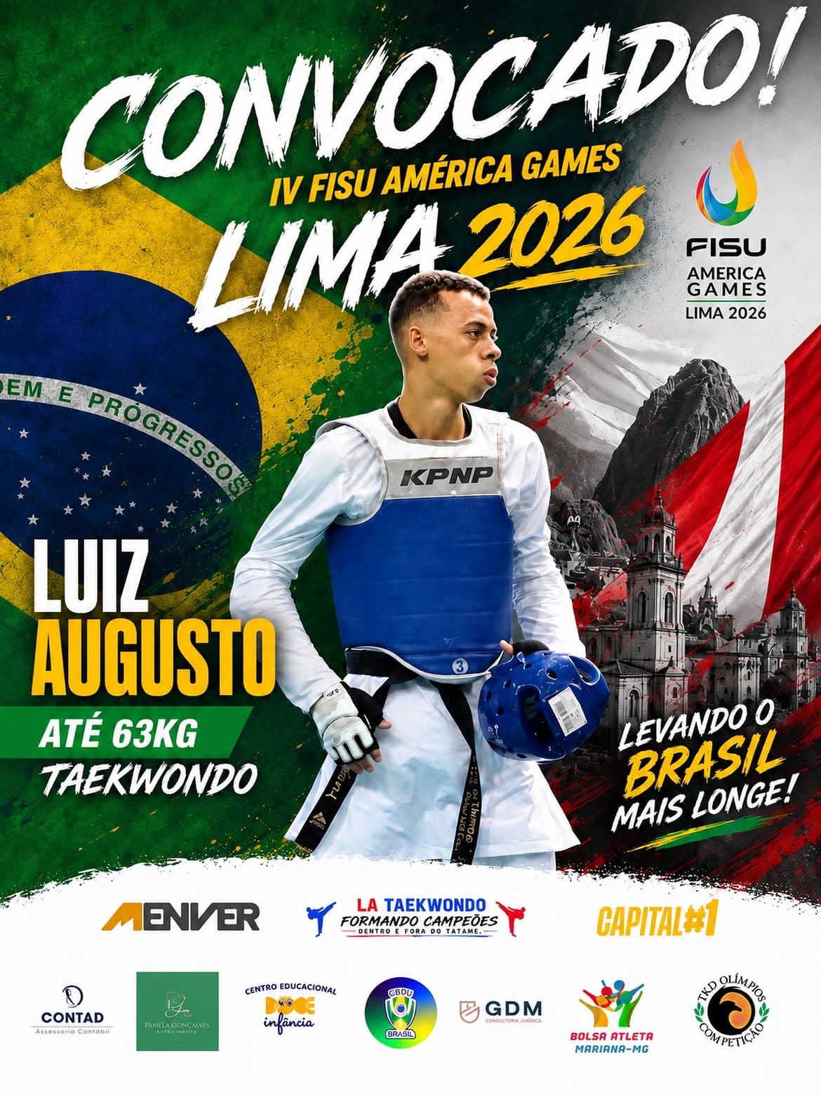 Luiz Augusto representa o Brasil no FISU American Games 2026 em Lima, Peru